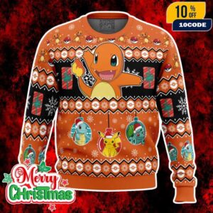 Charmander I Choose You Pokemon Ugly Christmas Sweater Pikachu Bulbasaur Squirtle Holiday Knit Jumper