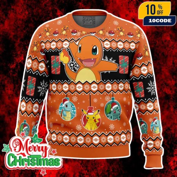 Charmander I Choose You Pokemon Ugly Christmas Sweater Pikachu Bulbasaur Squirtle Holiday Knit Jumper