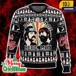 Cheech And Chong Ugly Christmas Sweater Daves Not Here Man Funny Holiday Retro Knit Pullover