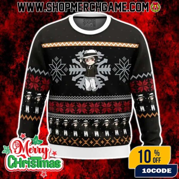 Chibi Christmas Muzan Kibutsuji Demon Slayer Ugly Christmas Sweater Kimetsu No Yaiba Anime Fair Isle Demon King Holiday Knit Pullover Gift