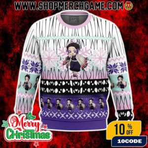 Chibi Christmas Shinobu Kocho Demon Slayer Ugly Christmas Sweater Kimetsu No Yaiba Anime Insect Hashira Holiday Knit Pullover Gift