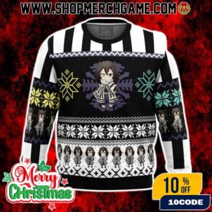 Chibi Obanai Iguro Demon Slayer Ugly Christmas Sweater Fair Isle Knit Pullover Anime Holiday Gift Snowflake Pattern