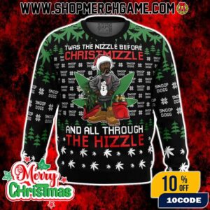 Christmizzle Hip Hop Ugly Sweater Snoop Dogg Twas The Nizzle Before Christmas Rapper Holiday Knit Cannabis Weed Pop Culture Pullover Gift