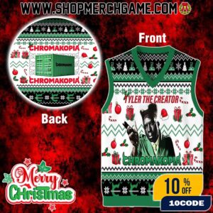 Chromakopia Album Hip Hop Christmas Knitted Gile Tyler The Creator Green Sleeveless Ugly Sweater Vest Rapper Merch Holiday Party