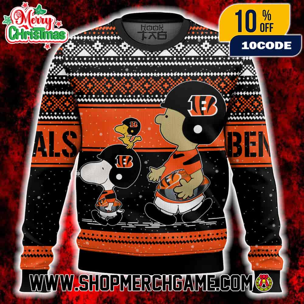 Cincinnati Bengals Snoopy Charlie Brown Ugly Christmas Sweater Peanuts NFL Football Holiday Knit With Fair Isle Pattern Snowflakes Winter Festive Gift For Fan Cincinnati Bengals Snoopy Charlie Brown Ugly Christmas Sweater Peanuts NFL Football Holiday Knit With Fair Isle Pattern Snowflakes Winter Festive Gift For Fan