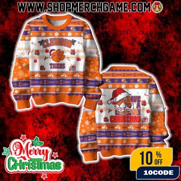 Clemson Tigers Ugly Christmas Sweater NCAA Holiday Knit Pullover For Fans
