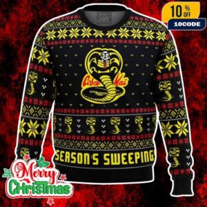 Cobra Kai Karate Kid Ugly Christmas Sweater Season’s Sweepings Holiday Knit Pullover