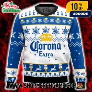 Corona Extra Beer Logo Blue White Ugly Christmas Sweater Unisex Knit Reindeer Snowflake Holiday Party Corona Extra Beer Logo Blue White Ugly Christmas Sweater Unisex Knit Reindeer Snowflake Holiday Party