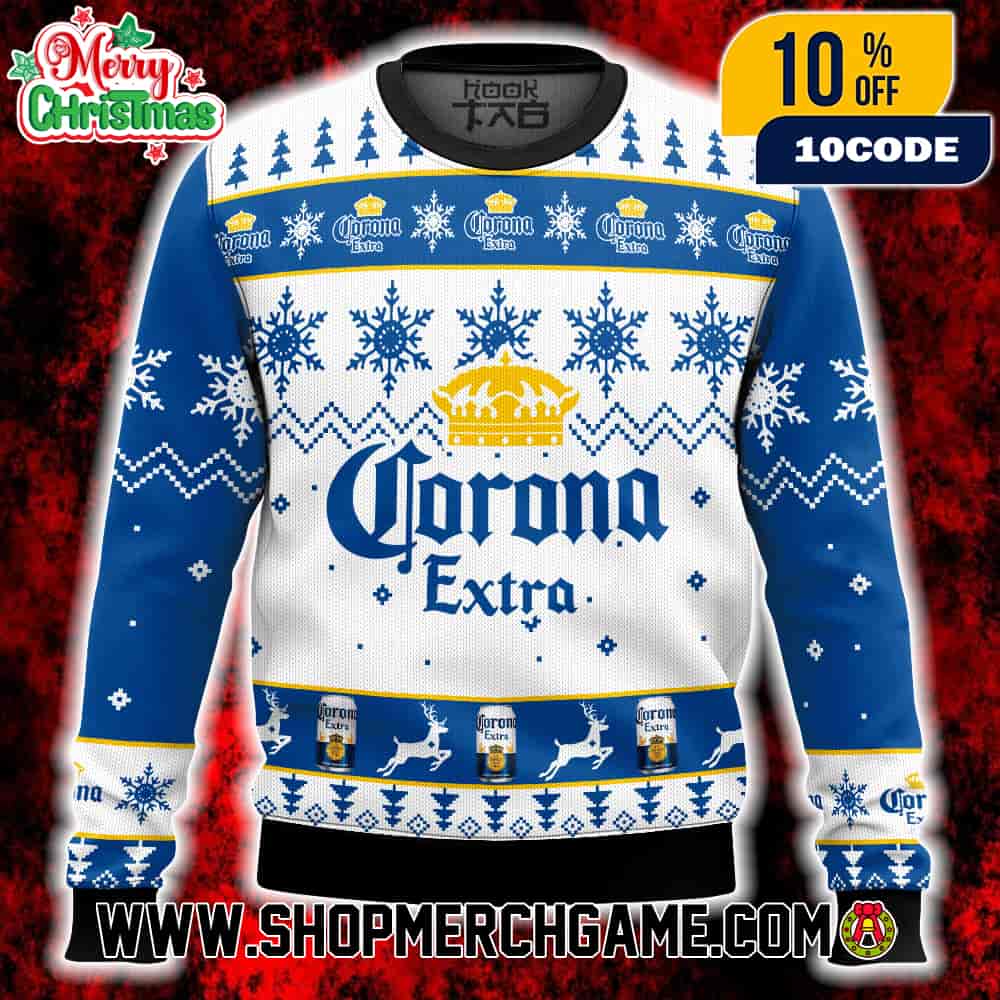 Corona Extra Beer Logo Blue White Ugly Christmas Sweater Unisex Knit Reindeer Snowflake Holiday Party Corona Extra Beer Logo Blue White Ugly Christmas Sweater Unisex Knit Reindeer Snowflake Holiday Party