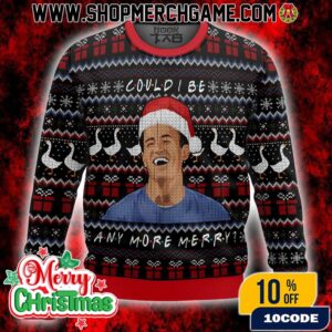 Could I Be Any More Merry Chandler Bing Friends Ugly Christmas Sweater Black Red Knitted Pullover Santa Hat Fair Isle Pattern TV Show Holiday Gift For 90s Sitcom Fans Men Women