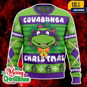 Cowabunga Donatello TMNT Ugly Sweater Teenage Mutant Ninja Turtles Christmas Knit Pullover