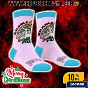 Cradle Of Filth Christmas Crew Socks Goat Rainbow Design Holiday Metal Band Merch Music Notes Pattern Xmas Gift For Metalheads
