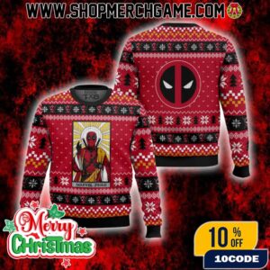 Deadpool Marvel Jesus Ugly Christmas Sweater Superhero Holiday Knitted Pullover Fair Isle Pattern Snowflake Mask Logo Winter Apparel Gift For Marvel Comic Fans