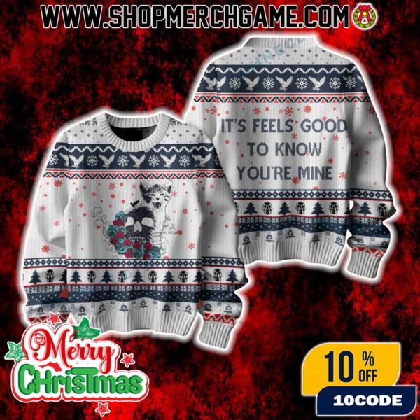 Deftones Cat It Feels Good To Know You’re Mine Ugly Christmas Sweater Band Holiday Knit Pullover