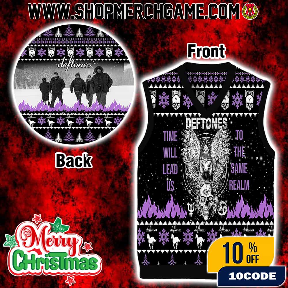 Deftones Time Will Lead Us To The Same Realm Ugly Sweater Gile Vest Sleeveless Christmas Knit Fair Isle Pattern Skull Angel Wings Purple Flames Holiday Party Wear Gift Deftones Time Will Lead Us To The Same Realm Ugly Sweater Gile Vest Sleeveless Christmas Knit Fair Isle Pattern Skull Angel Wings Purple Flames Holiday Party Wear Gift