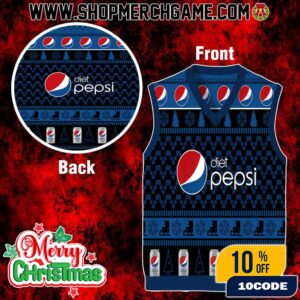 Diet Pepsi Ugly Christmas Sweater Vest Blue Knitted Holiday Gile Funny Retro Soda Xmas Party Outfit for Men Women