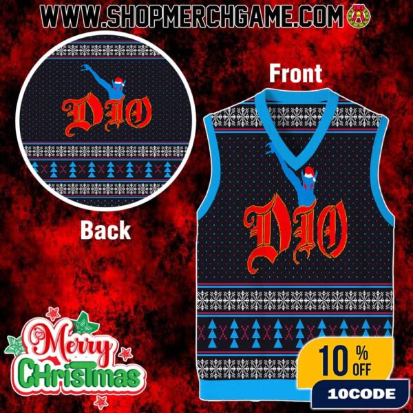 Dio Holy Diver Tour 1983 Vintage Limited Edition Ugly Christmas Sweater Gile Vest With Ronnie James Dio Santa Hat Fair Isle Snowflake Pattern Pullover
