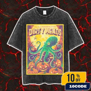 Dirty Heads Poster Concert Show On October 26 2025 At England Brothers Park Pinellas Park FL Artwork By Jon Wilcox Halloween Theme Vintage Washed Unisex T-Shirt