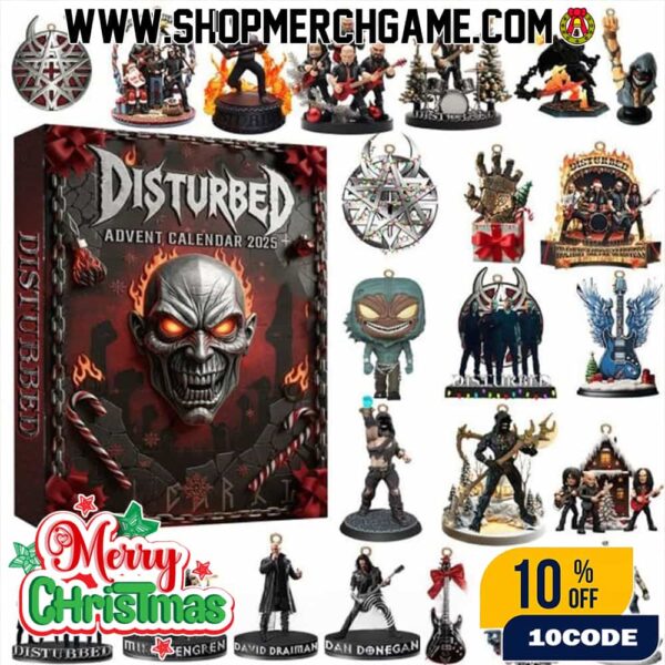 Disturbed Advent Calendar 2025 24 Days Heavy Metal Holiday Countdown With Ornaments Funko Figures Band Memorabilia The Guy Mascot Christmas Collectibles Gift For Rock Music Fans