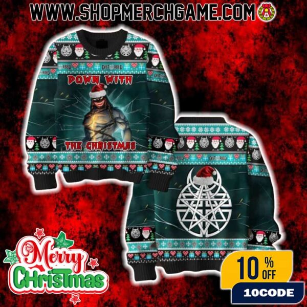 Disturbed Down With The Sickness Ugly Christmas Sweater Band Holiday Merch for Men and Women