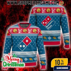 Domino’s Pizza Ugly Christmas Sweater Knitted Holiday Party Pullover With Pizza Slice Reindeer Snowflake Design For Men Women