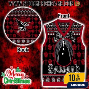 Doom Metal Christmas Knitted Gile Black Sabbath Red Sleeveless Ugly Sweater Vest With Inverted Cross Design Holiday Party Merch