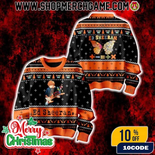Ed Sheeran The Mathematics Tour Ugly Christmas Sweater Black And Orange Band Holiday Jumper