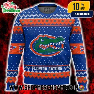 Florida Gators Ugly Christmas Sweater NCAA SEC Albert Mascot Logo Blue Orange Fair Isle Knit Pattern Holiday Winter Gift University Of Florida