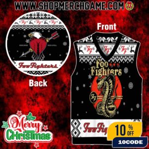 Foo Fighters Snake Logo Ugly Christmas Sweater Vest Holiday Knit Rock Band Winter Gift Cobra Design Sleeveless Gile