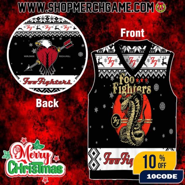 Foo Fighters Snake Logo Ugly Christmas Sweater Vest Holiday Knit Rock Band Winter Gift Cobra Design Sleeveless Gile