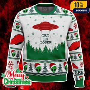 Funny Alien Santa Area 51 Knit Jumper Ugly Sweater For Christmas Party Outfit