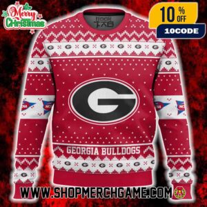 Georgia Bulldogs Ugly Christmas Sweater NCAA SEC Power G Logo Red White Fair Isle Knit Pattern Holiday Winter Gift University Of Georgia
