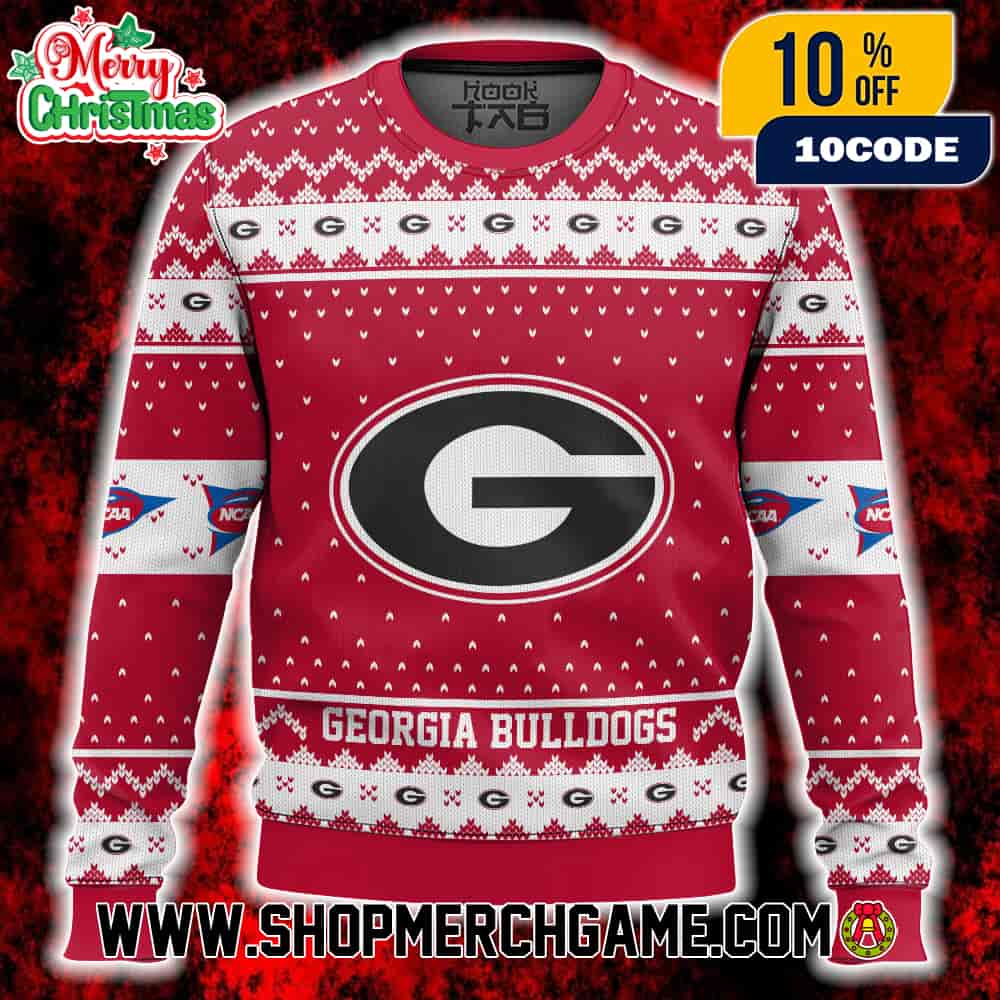 Georgia Bulldogs Ugly Christmas Sweater NCAA SEC Power G Logo Red White Fair Isle Knit Pattern Holiday Winter Gift University Of Georgia Georgia Bulldogs Ugly Christmas Sweater NCAA SEC Power G Logo Red White Fair Isle Knit Pattern Holiday Winter Gift University Of Georgia