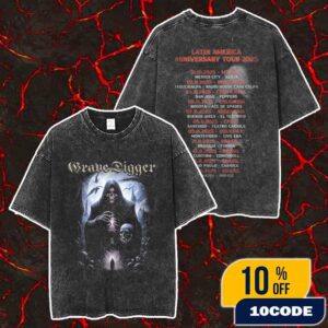 Grave Digger New Tour Merch Latin America Anniversary Tour 2025 With Tour Dates Backprint Washed T-Shirt Grave Digger New Tour Merch Latin America Anniversary Tour 2025 With Tour Dates Backprint Washed T-Shirt