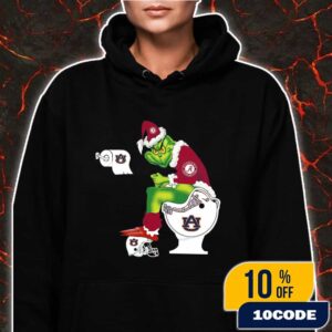 Grinch Christmas Hoodie Black Alabama Crimson Tide Sitting On Toilet Auburn Tigers Holiday Sweatshirt Funny College Football NCAA