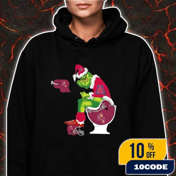 Grinch Christmas Hoodie Black Arizona Wildcats Sitting On Toilet Arizona State Sun Devils Holiday Sweatshirt Funny College Football NCAA