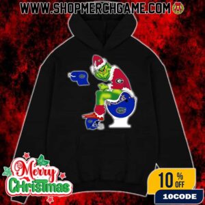 Grinch Christmas Hoodie Black Georgia Bulldogs Sitting On Toilet Florida Gators Holiday Sweatshirt Funny College Football NCAA