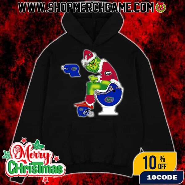 Grinch Christmas Hoodie Black Georgia Bulldogs Sitting On Toilet Florida Gators Holiday Sweatshirt Funny College Football NCAA