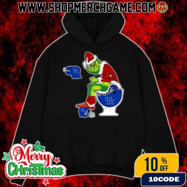 Grinch Christmas Hoodie Black Louisville Cardinals Sitting On Toilet Kentucky Wildcats Holiday Sweatshirt Funny College Football NCAA