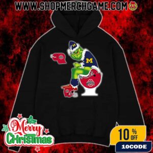 Grinch Christmas Hoodie Black Michigan Wolverines Sitting On Toilet Ohio State Buckeyes Holiday Sweatshirt Funny College Football NCAA