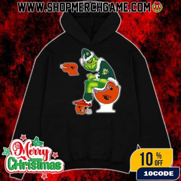 Grinch Christmas Hoodie Black Oregon Ducks Sitting On Toilet Oregon State Beavers Holiday Sweatshirt Funny College Football NCAA