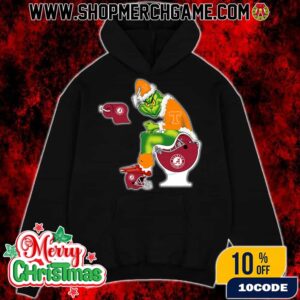 Grinch Christmas Hoodie Black Tennessee Volunteers Sitting On Toilet Alabama Crimson Tide Holiday Sweatshirt Funny College Football NCAA
