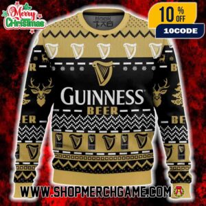 Guinness Beer Logo Black Gold Ugly Christmas Sweater Unisex Knit Reindeer Snowflake Holiday Party​