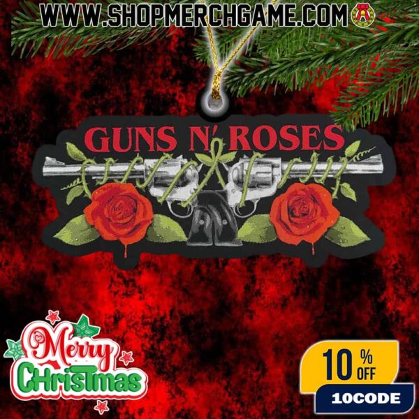 Guns N’ Roses Christmas Ornament Ceramic Holiday Decoration Crossed Pistols And Red Roses Logo Design Tree Ornament Collectible Gift For Rock Music Fans