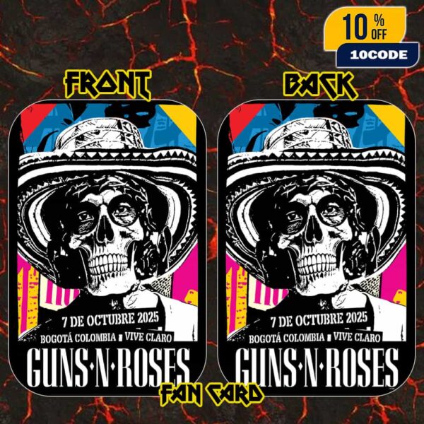 Guns N’ Roses Poster Tour On October 7 2025 At Vive Claro Distrito Cultural Bogota Colombia Rock Band Latin America Tour Artwork Fan Card