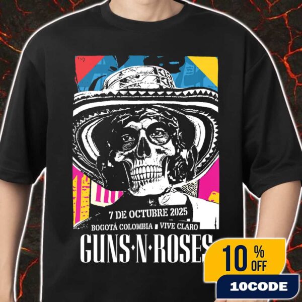 Guns N’ Roses Poster Tour On October 7 2025 At Vive Claro Distrito Cultural Bogota Colombia Rock Band Latin America Tour Artwork Merch Unisex T-Shirt
