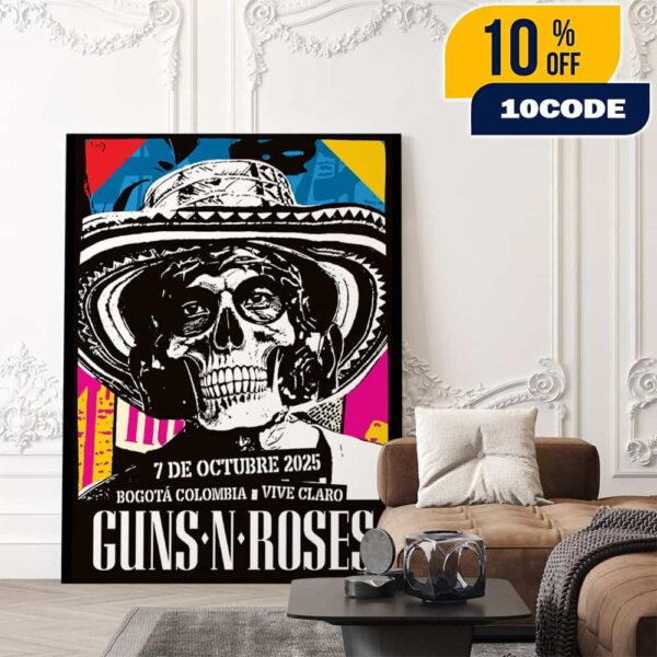 Guns N’ Roses Poster Tour On October 7 2025 At Vive Claro Distrito Cultural Bogota Colombia Rock Band Latin America Tour Artwork Poster Canvas Home Decor