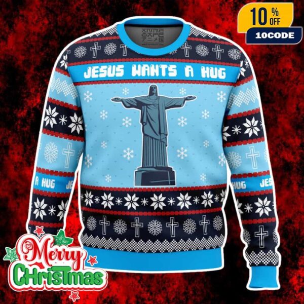 Hellsing Anime Jesus Wants A Hug Ugly Sweater Christmas Jumper For Holiday Parties