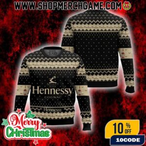 Hennessy Cognac Ugly Christmas Sweater 2025 Black Gold Knitted Pullover Fair Isle Pattern With Bottle Graphics Nordic Design Holiday Sweatshirt For Men Women Xmas Party Gift