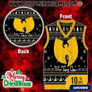 Hip Hop Christmas Knitted Gile Wu-Tang Clan Yellow Logo Sleeveless Ugly Sweater Vest Holiday Party Outfit For Rap Music Lovers